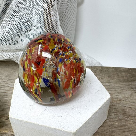 Handcrafted Glass Paperweight With Embedded Colorful Floral Design - Picture 4 of 9